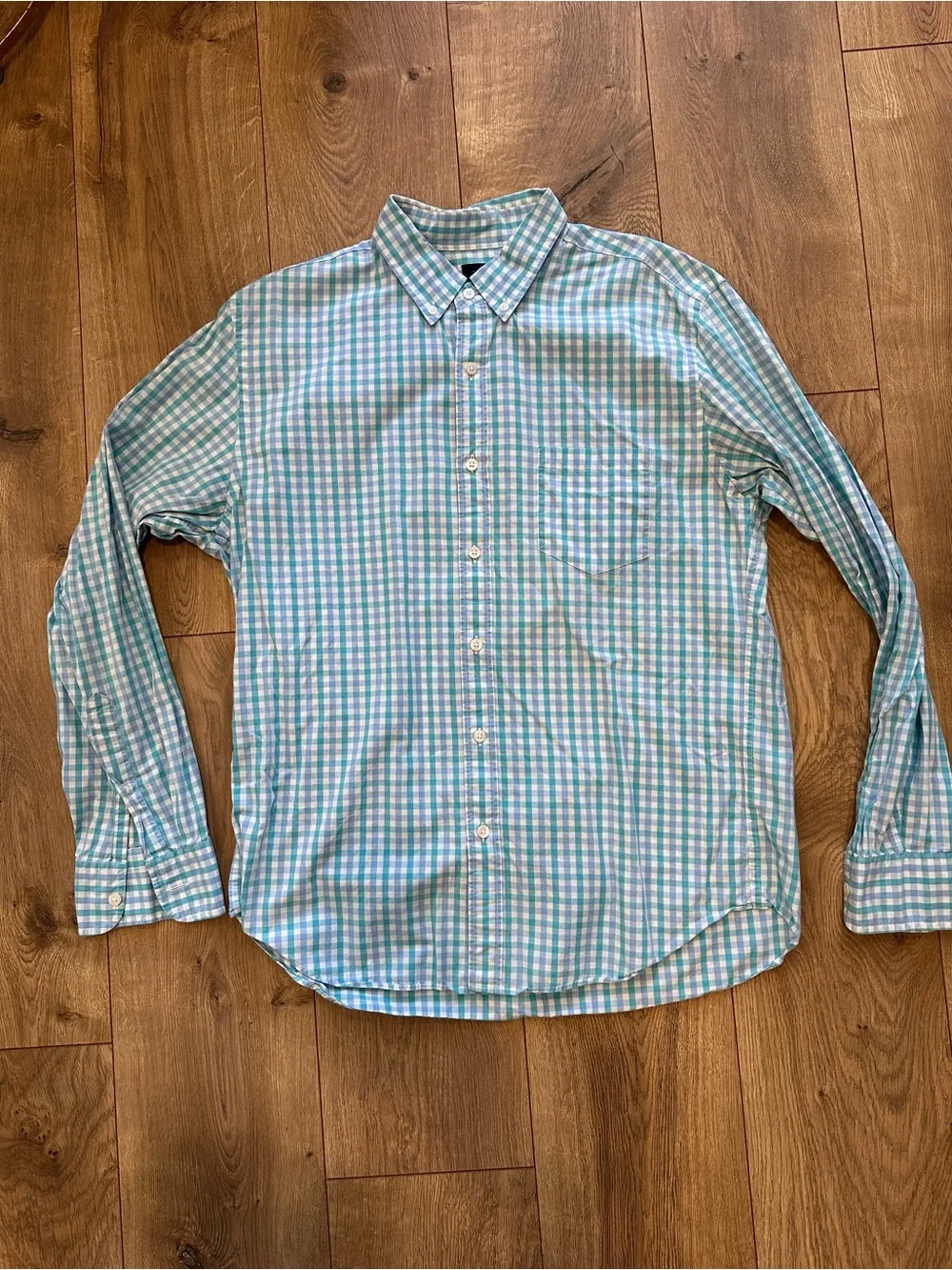 Men’s J. Crew Light Blue & White Checked Button-Down Shirt Size Large